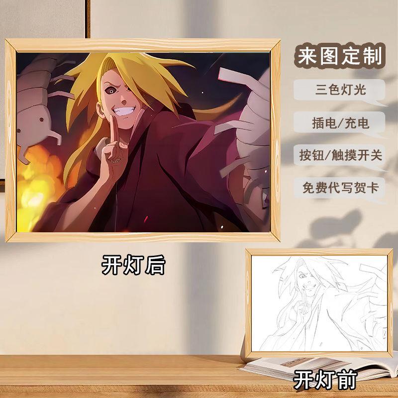 新款火影忍者镜子灯光画迪达拉日漫周边卧室桌面发光装饰画摆件送
