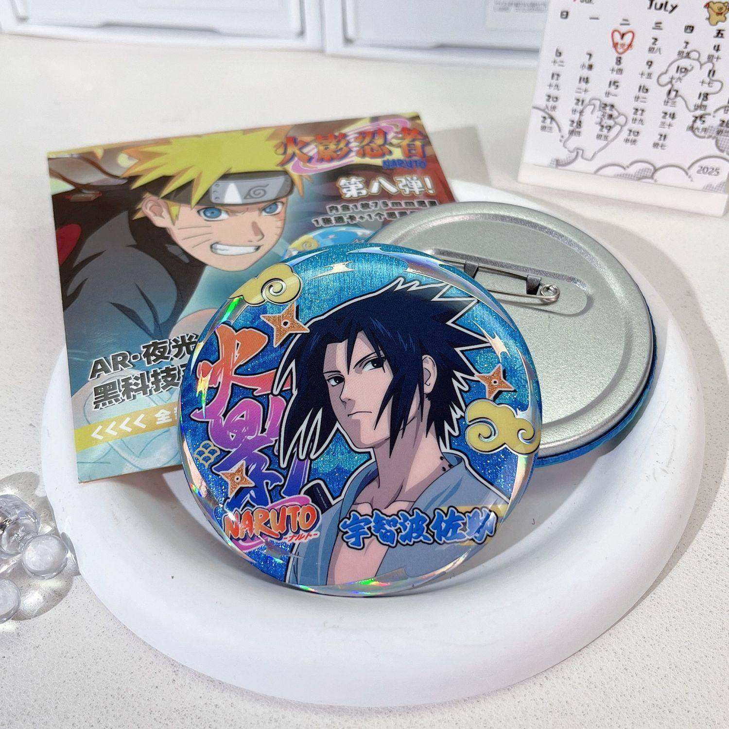 火影忍者新款AR夜光双闪镭射吧唧盲盒日漫鸣人卡卡西周边徽章谷子