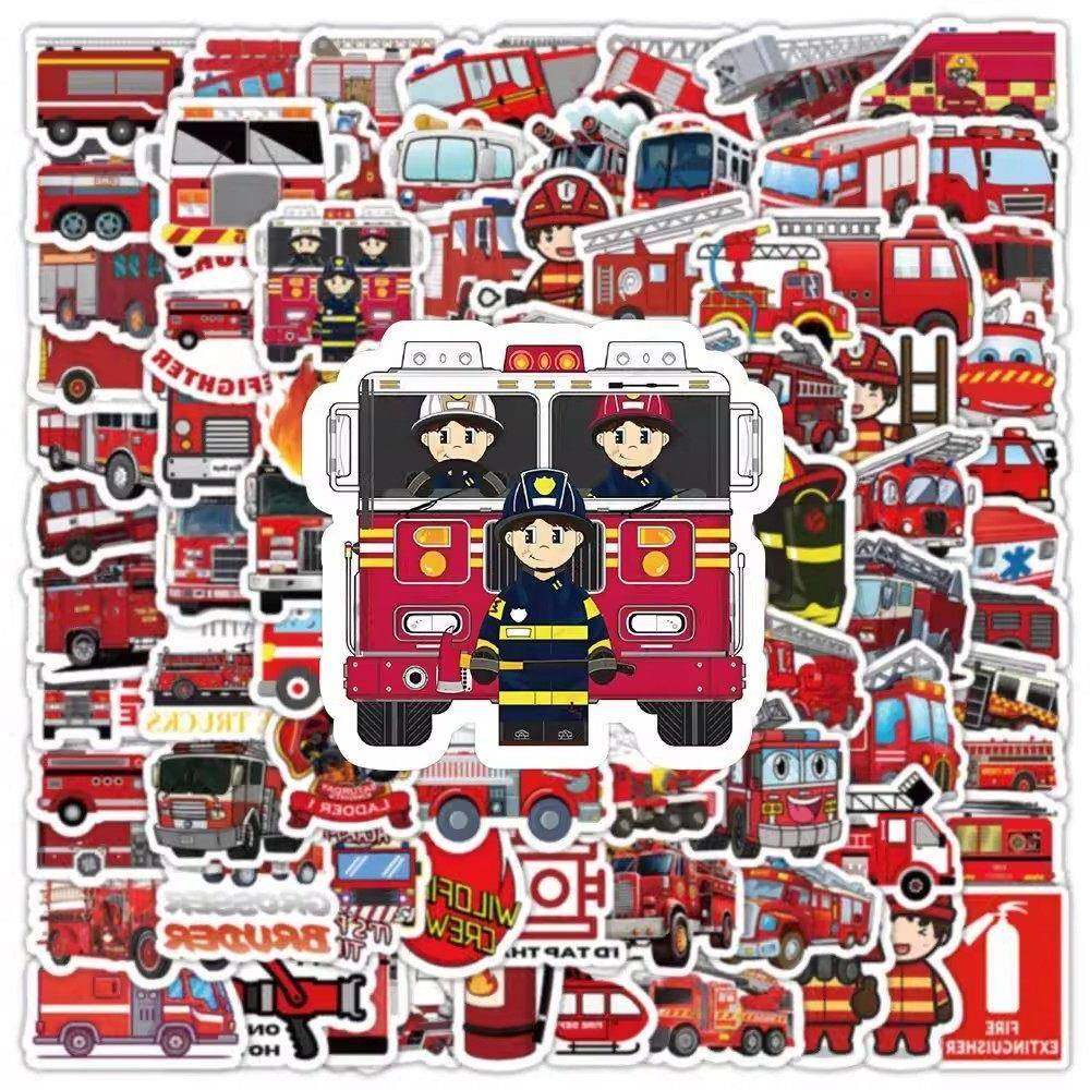400张卡通可爱消防车消防队贴纸儿童涂鸦创意手账装饰diy防水贴