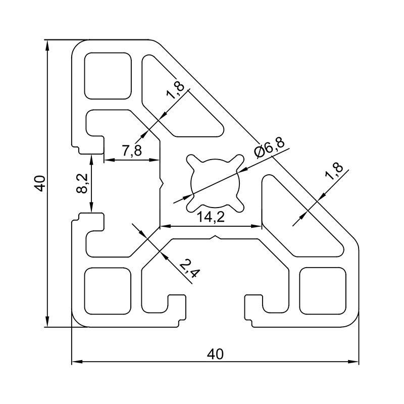 工业铝型材4040X现货40*40方管铝合金型材机柜设备框架工作台围栏