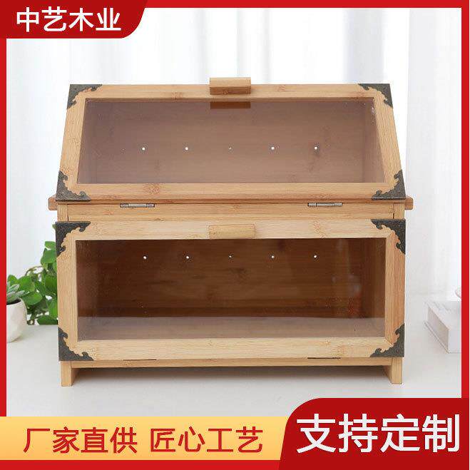 厨房竹制面包箱厨房柜台双层面包存储箱家用透明窗户多功能面包箱