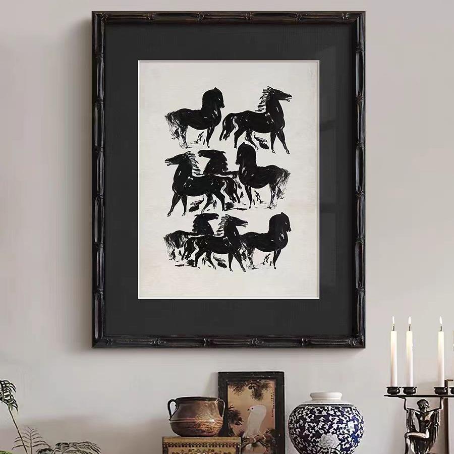 黑马》高级感法式南洋中古风玄关斗柜装饰画客厅复古小众艺术挂画