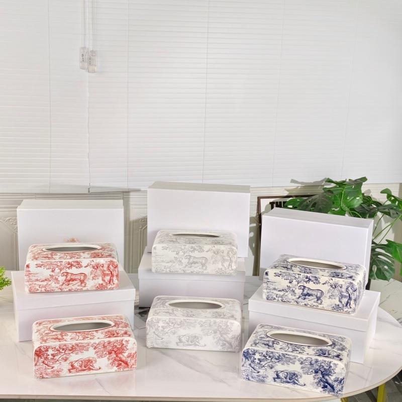 茹伊红蓝灰老虎纸巾盒高端轻奢客厅茶几创意家居装饰品