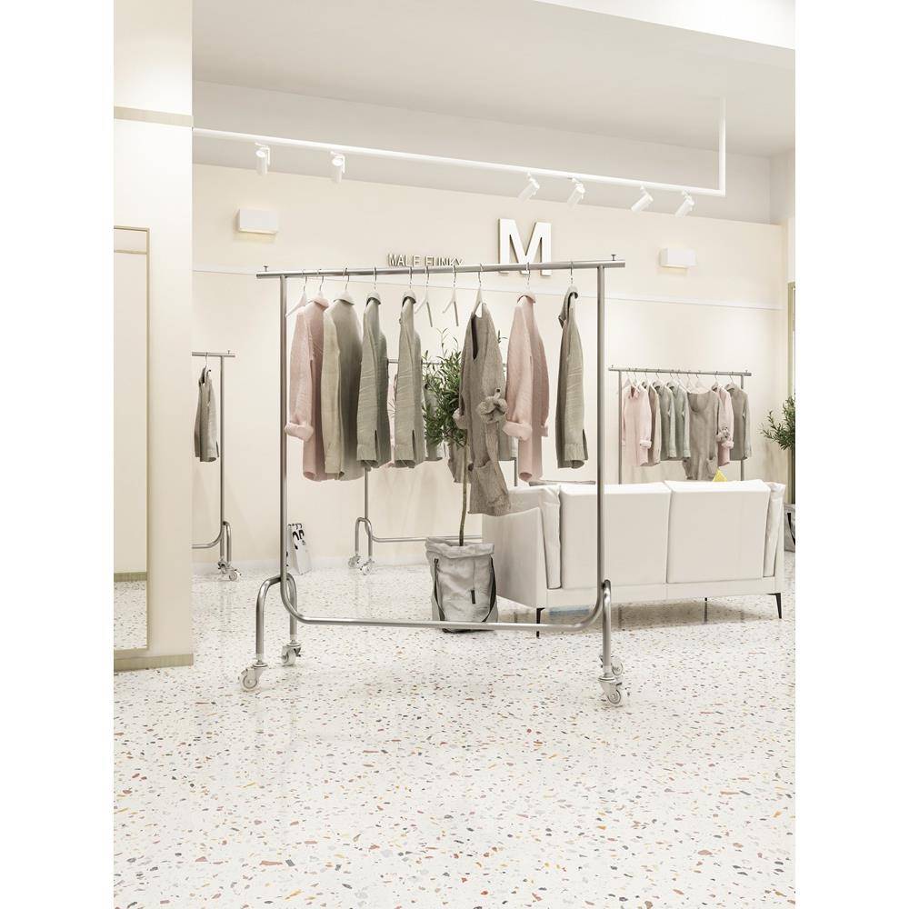 服装店挂衣杆带轮不锈钢拉丝银中岛落地式展示陈列架女装店货架子