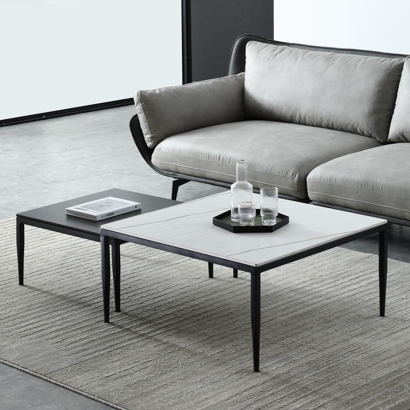 北欧岩板茶几大小重叠组合方几省空间矮桌简约现代高低正方形桌子