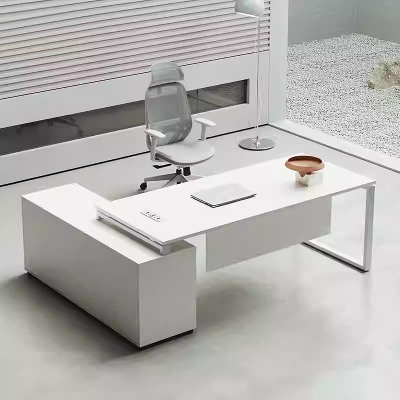 简约现代主管办公桌商务经理白色单人桌带侧柜办公室电脑桌椅组合