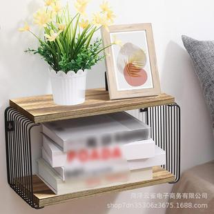 浮动床头架墙壁隔板架床头书架带金属框架储物架挂墙浮动架