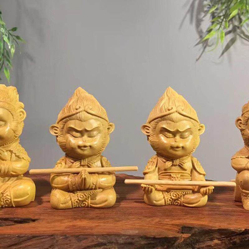 华夏文化-齐天大圣四件套小叶黄杨木雕刻手把件摆饰供应出售