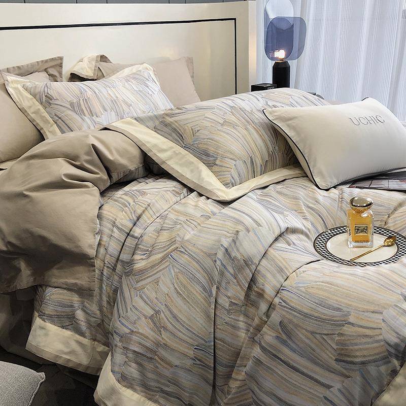 高档轻奢秋冬碳素磨毛床品四件套纯棉100支加厚被套床单床上寝具