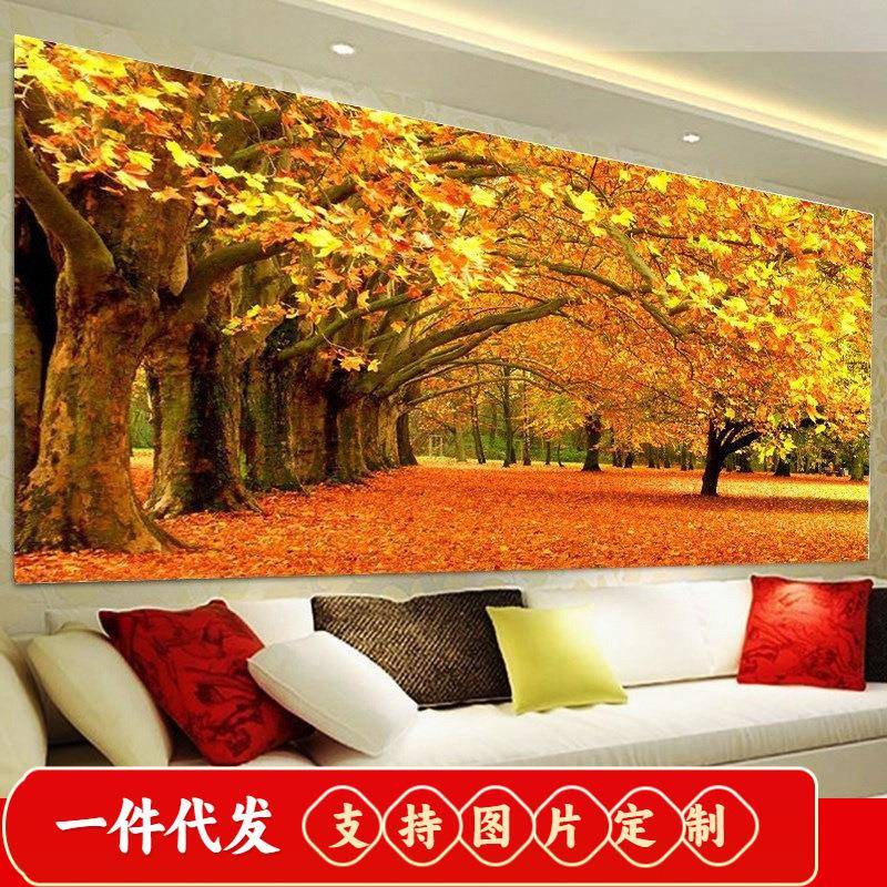 5D钻石画满钻新款点贴钻十字绣客厅发财树风景砖画2018粘钻钻石秀