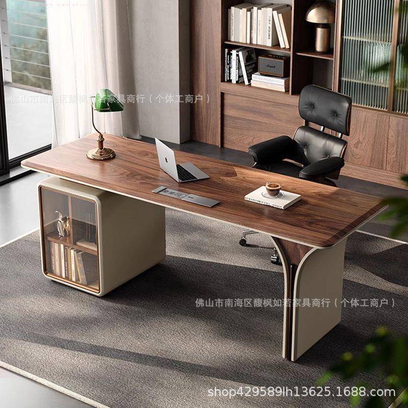 实木书桌椅组合轻奢岩板现代胡桃木办公桌现代简约高档家用电脑桌