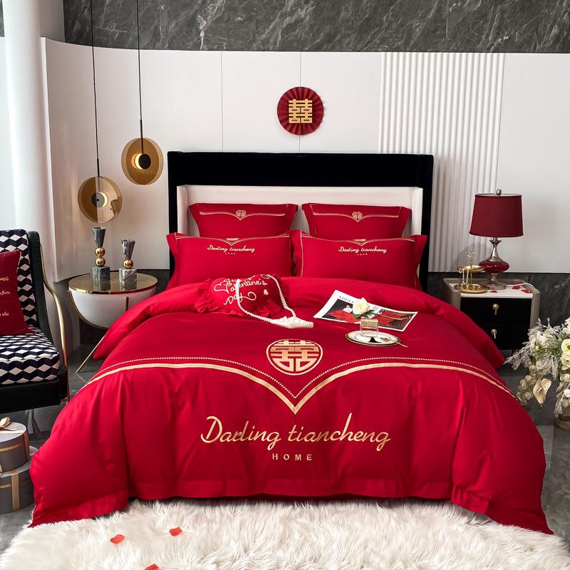 2025新款13372全工艺喷气全棉刺绣婚庆多件套1.8m床单款四件套