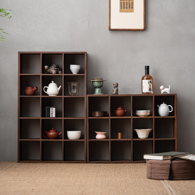 胡桃木博古架桌面实木新中式多宝阁茶杯茶壶展示架格子茶具置物柜