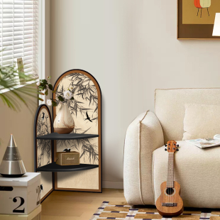 中古风转角柜墙角装饰柜画落地摆件夹缝墨竹M图矮柜书柜床头收纳