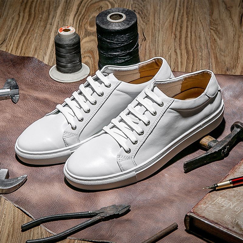 弓长梦男鞋英伦真皮透气潮流男士运动休闲皮鞋韩版小白鞋厚底板鞋