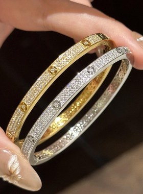 法式复古轻奢半圈满钻金钱手环女奢华重工潮流气质高级感百搭手镯