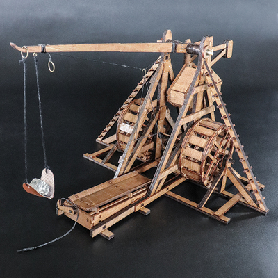 转轮配重式投石机成品拼装模型欧洲古战车复古男孩玩具礼物摆件