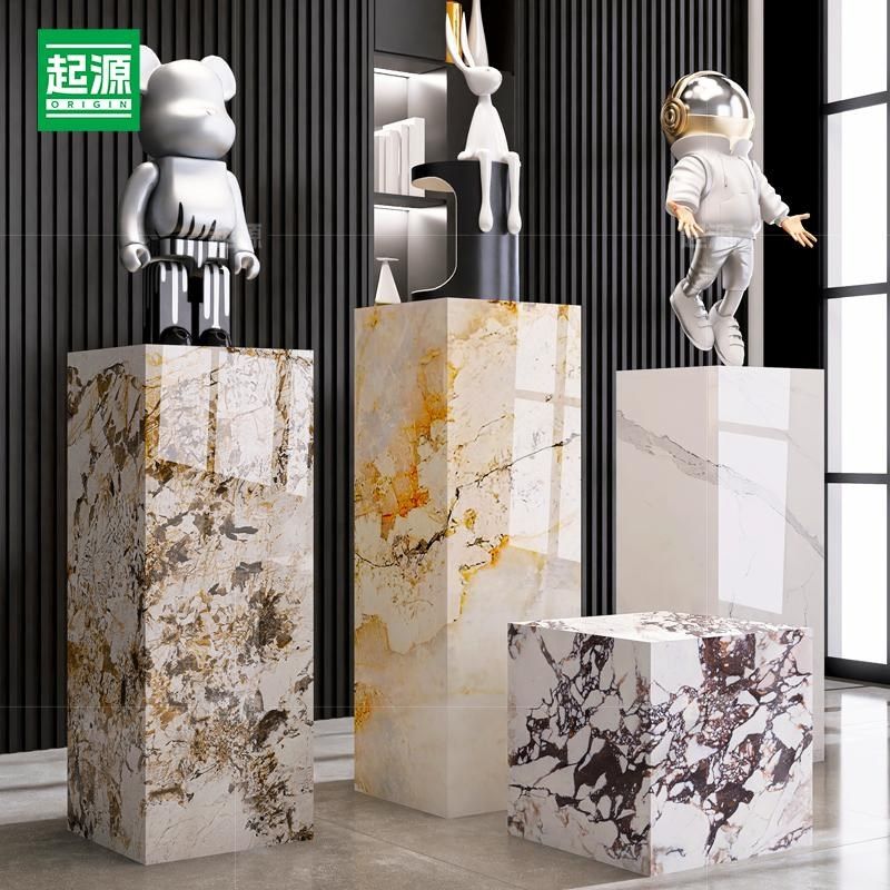 酒店玄关高级大理石纹摆件底座石墩简约大型落地艺术装饰岩板花架,家居饰品,户外/庭院摆件,淘宝优惠券,粉丝福利购,淘宝优惠卷