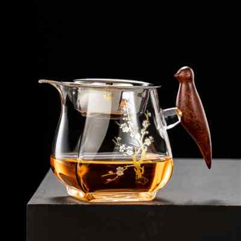 木把玻璃公道杯加厚茶海过滤分茶器茶具配件耐热茶漏茶滤套装日式