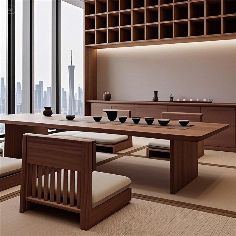 新中式阳台茶桌飘窗桌酒店民宿办公室白蜡木茶桌椅黑胡桃木茶台,住宅家具,家用茶台/茶桌,淘宝优惠券,粉丝福利购,淘宝优惠卷