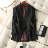 大气黑色腰部捏褶收省修身 一件考究 西装 显瘦精纺绵羊毛外套女