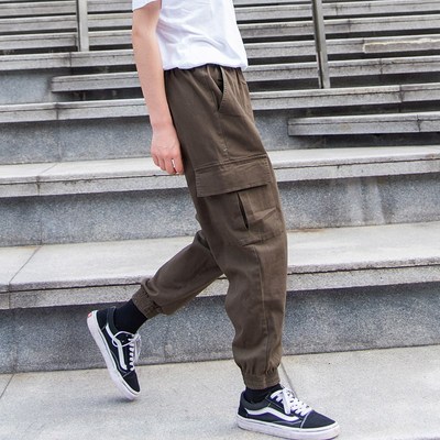 棕色裤子女秋冬工装裤女春秋小个子束脚休闲哈伦宽松大码运动九分