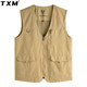 无袖 春秋季 坎肩外套 户外多口袋工装 纯棉马夹加肥大码 薄款 马甲男士
