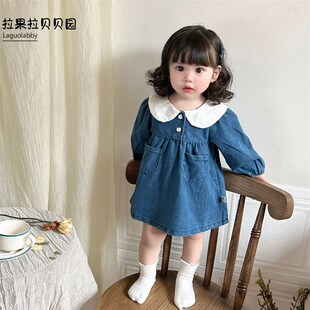 女童裙子春装2025新款女宝宝软牛仔连衣裙开春翻领春秋炸街公主裙