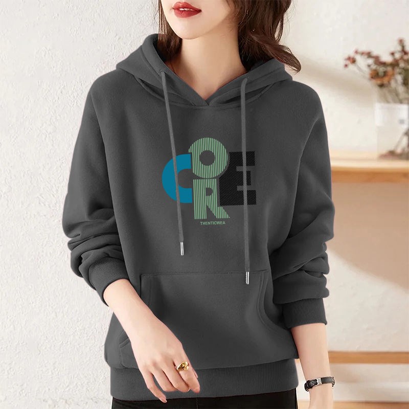 纯棉韩版女装连帽卫衣女秋冬慵懒风薄款宽松显瘦加绒加厚休闲上衣