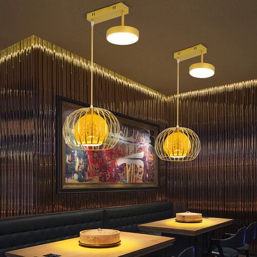 餐厅餐饮吊灯简约金色创意店铺商用补光网红餐馆火锅店灯具带射灯