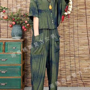 子两件套女Z 夏装 搭配一整套时尚 妈妈装 洋气休闲减龄上L衣大口袋裤