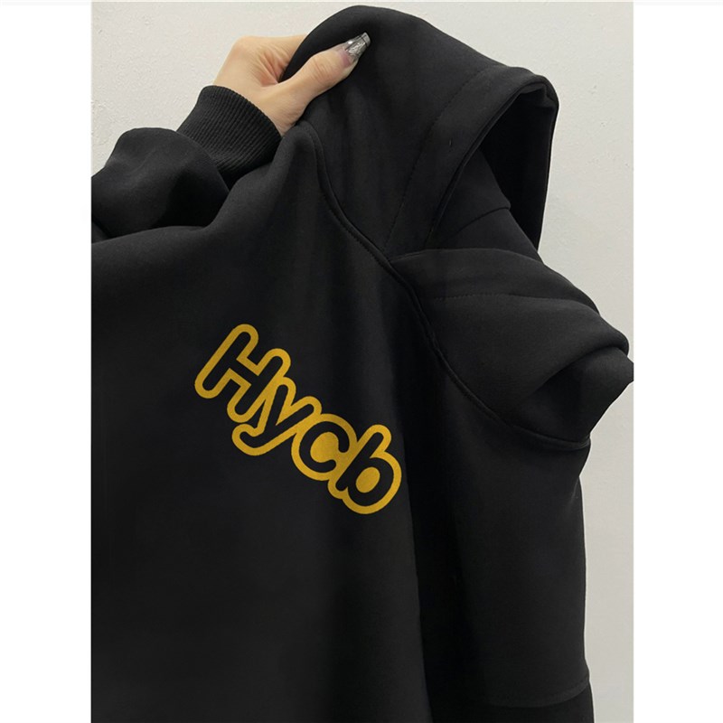 重磅纯棉秋冬美式潮牌字母连帽卫衣男宽松小众设计感加绒加厚外套