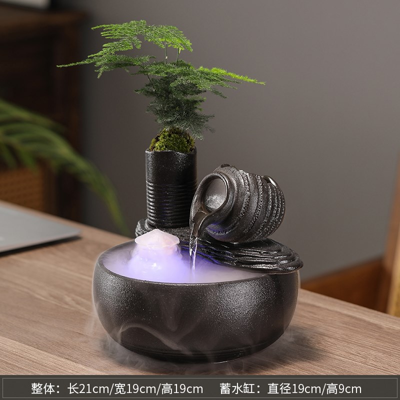 风水轮聚宝盆流水喷泉招财陶瓷前台客厅办公室桌面开业送礼摆件