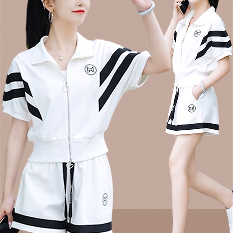 2024夏季新款女士跑步运动w服套装休闲时尚短袖短裤两件套洋气时