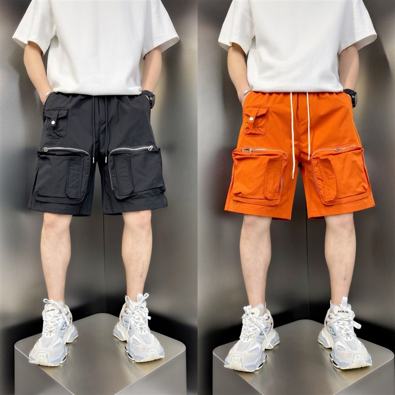 2025夏季新款男士工装休闲短裤百搭拉链口袋五分裤男生通勤中裤子