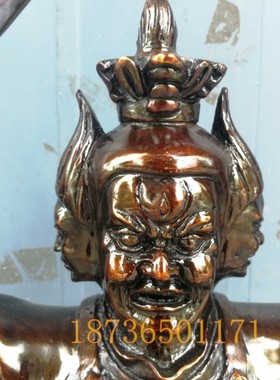 纯铜马王爷三头六臂铜像坐像大黑天火神铜像供奉工艺品马王爷摆件