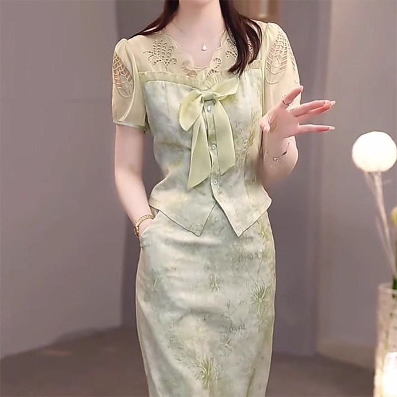 新中式时尚套装裙女2025夏季新款洋气显瘦遮肉上衣半身裙两件套女