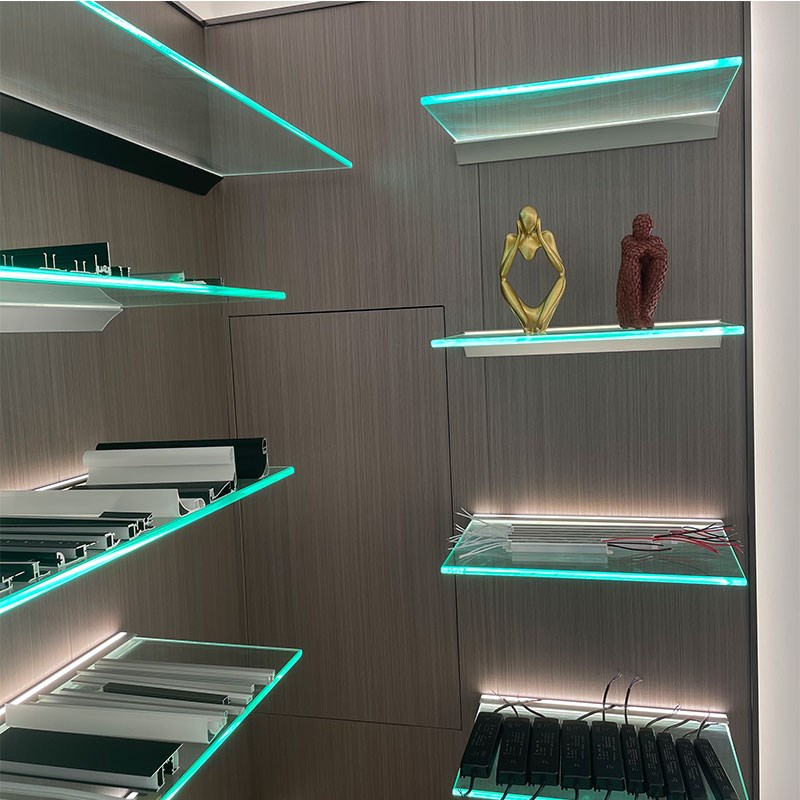 铝合金发光置物架LED化妆品展示架夹玻璃酒架挂墙壁 层隔板氛围灯