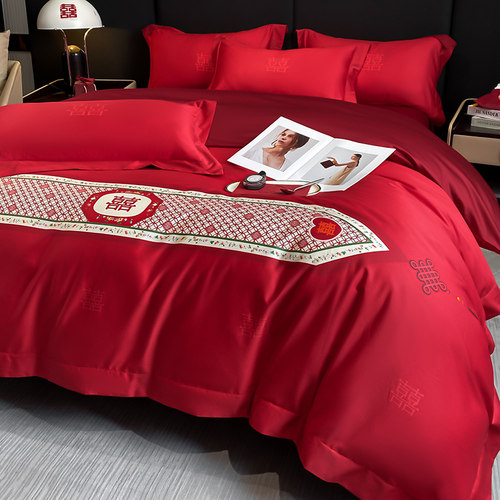 婚庆床上用品四件套结婚大红色婚嫁女方陪嫁婚床新婚床品被套床单