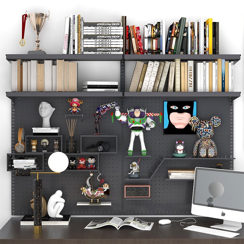 洞洞板上墙书架桌上立式书柜台展示学习电竞书桌置物架电脑桌架