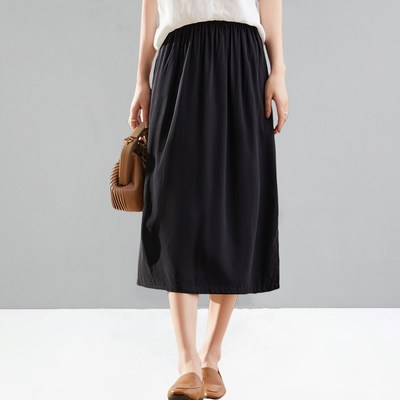 不皱弹力重磅真铜氨丝2024春夏半身裙直筒气质显瘦松紧腰开叉裙子