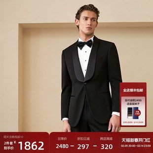 【高定工艺】澳嘉西服套装男结婚黑色塔士多礼服宴会青果领西装