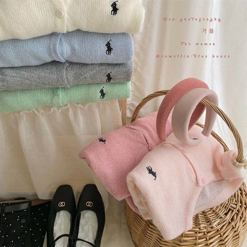 轻柔马海毛小马刺绣圆领针织开衫女春夏薄款洋气休闲高级感小外套