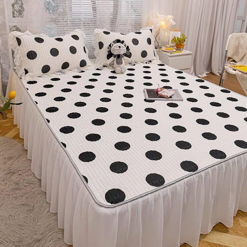 夏季裸睡冰丝乳胶凉席床裙款三件套1.5m1.8m可水洗折叠空调软席子