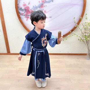 中国风长袖 儿童唐装 宝宝古风幼儿园表演出服新 长衫 汉服男童春秋款