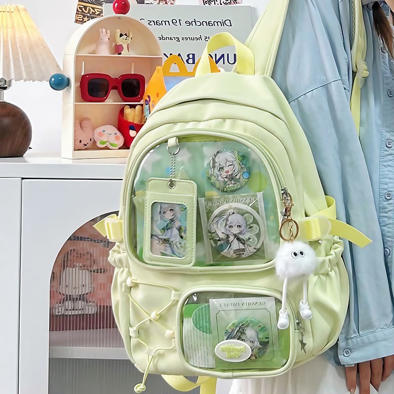 痛包初高中学生双肩包女多巴胺二次元放吧唧小卡透明痛层书包轻便
