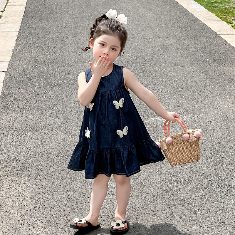 女童连衣裙夏季2025新款小童洋气宝宝牛仔裙夏装薄款儿童公主裙子