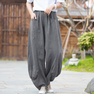 女春季 苎麻灯笼裤 2024新款 宽松阔腿裤 禅系旅行休闲裤 棉麻百搭长裤