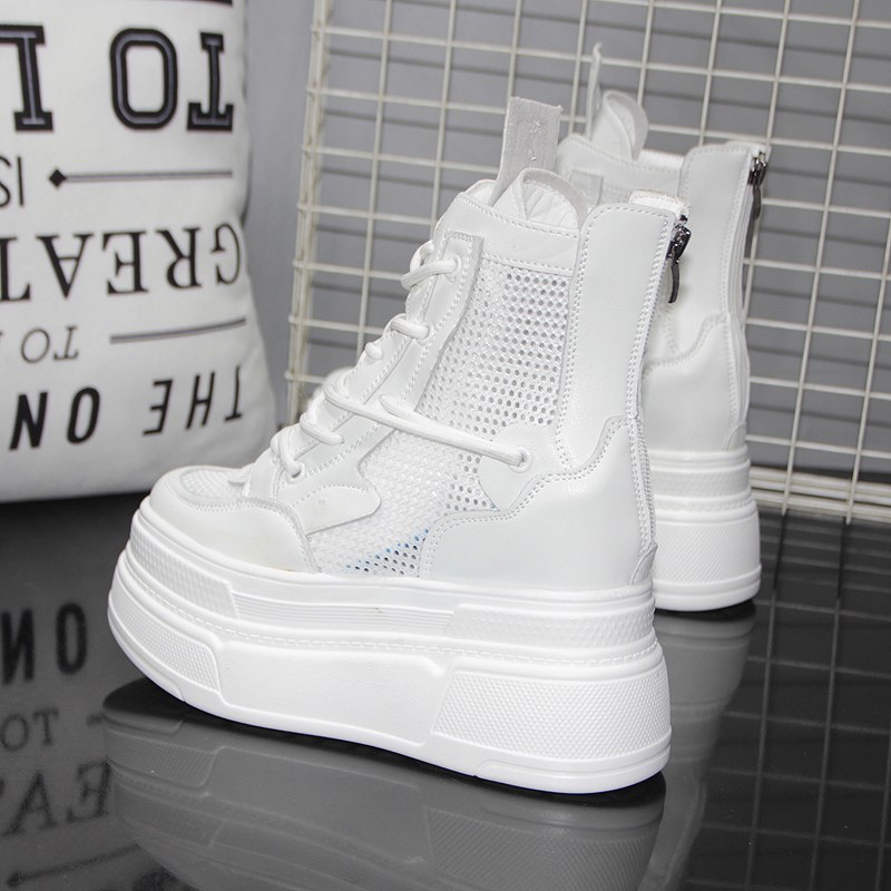 12CM隐形内增高小白鞋春夏薄款网面透气网靴小个子10cm厚底马丁靴