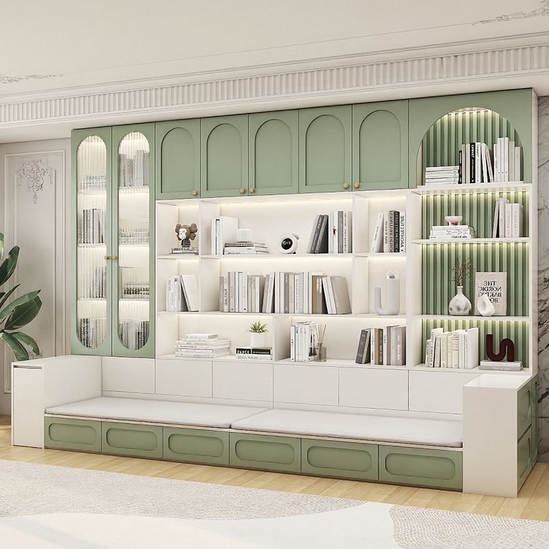 实木去客厅沙发书柜一体满墙组合多功能家用带卡座书架背景储物柜